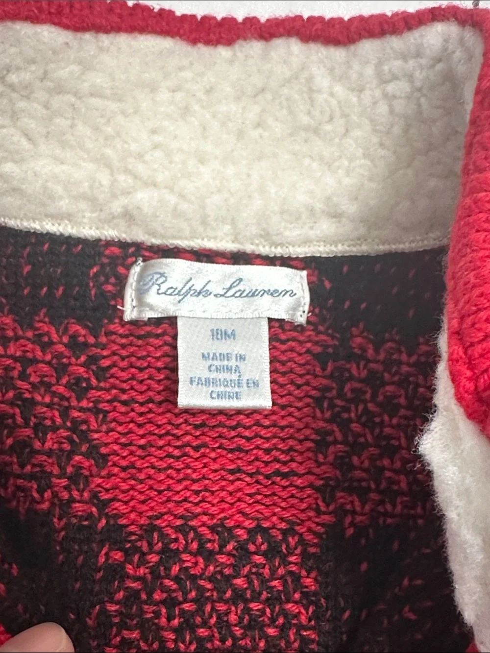Ralph Lauren Pullover Sweater Baby 18 months Red Buffalo Plaid Wool Blend Xmas